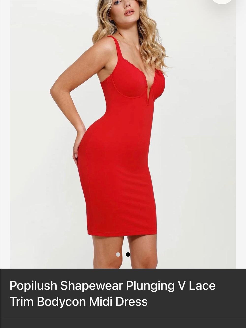 Popilush Red Plunge V Lace-Trim Bodycon Midi Dress NEW medium
